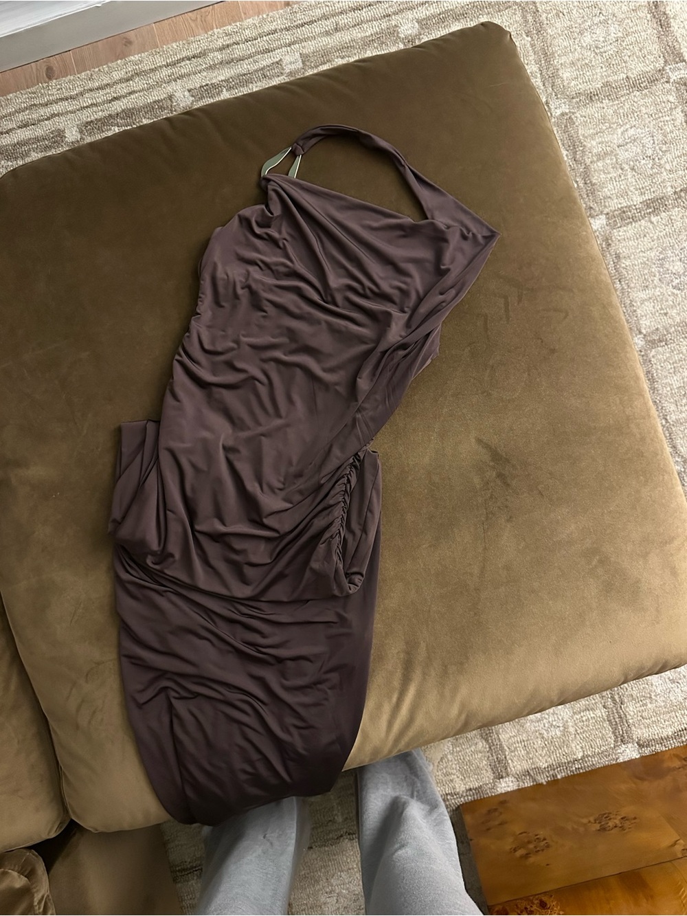 Kookai One-Shoulder Chocolate Brown Ruched Dress